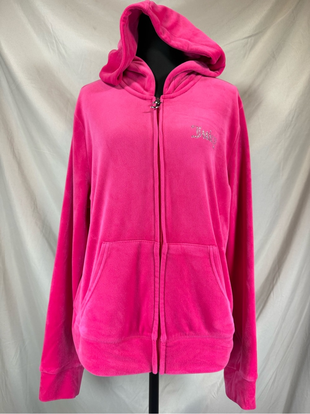 Juicy Couture Y2K Velour‎ Rhinestone Logo Hoodie- Hot Pink- Size Large